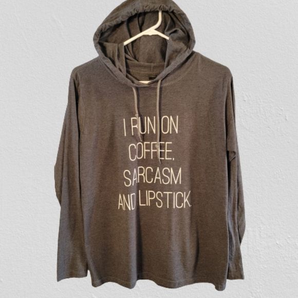 Coffee Sarcasm Lipstick hooded long sleeved t-shirt - Picture 1 of 7